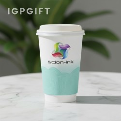 波濤起伏全彩 insulated 紙杯帶蓋 - 16 盎司