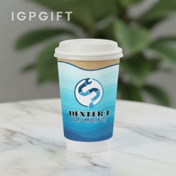 全彩 insulated 紙杯帶蓋 - 16 盎司 - 自然款