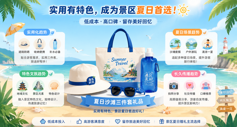 景區夏日紀念品優選,沙灘三件套禮品套裝