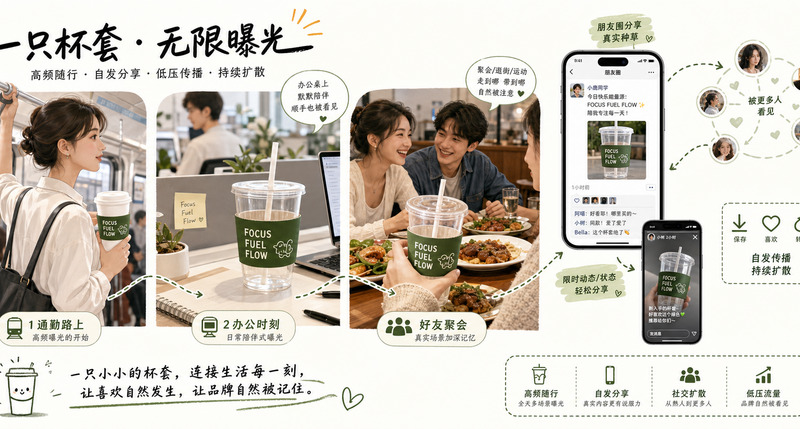 杯套禮品社交傳播價值,創意文案印刷帶動拍照分享